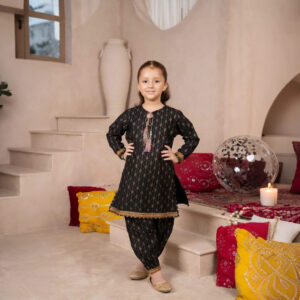 Elegant Sequin Detailed Golden Printed Kids Suit